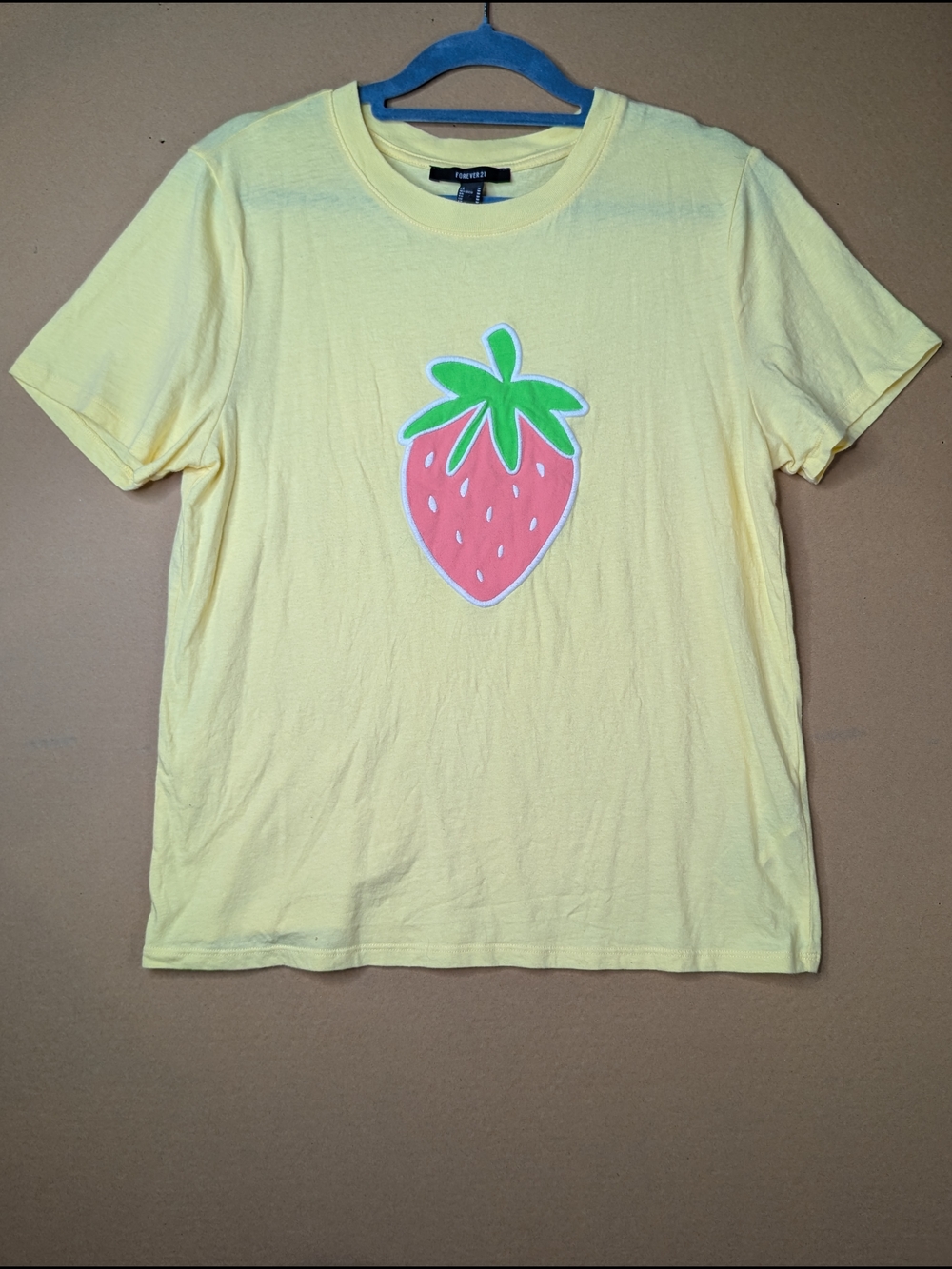 Forever 21 Yellow Tee with Pink Strawberry and Green Leaf